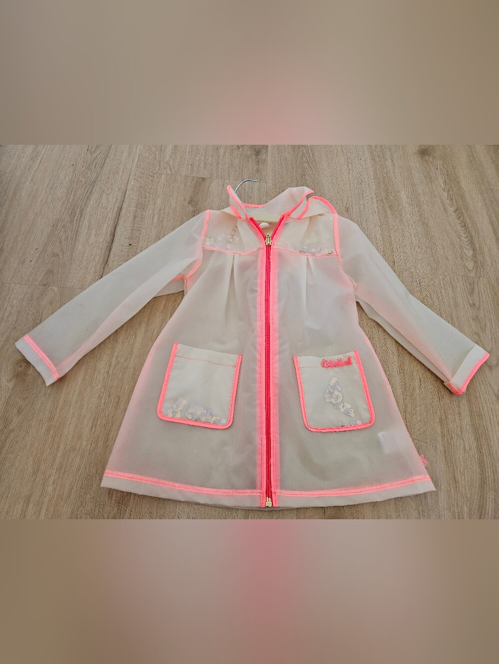 Billieblush Girls Transparent Sequin Raincoat With collar 4Y